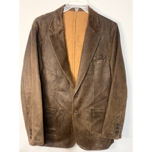 Allen Flusser Brown Denim Mens Blazer Sz Large Cabincore Rodeo Ranch Jacket Coat - Picture 1 of 6